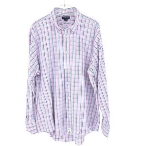 Lands' End Mens Plaid Button Down Long Sleeve Shirt Pink Green Blue Classic XXL